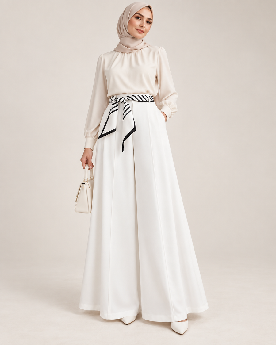 Pantalon Palazzo Élégant avec Ceinture Foulard
