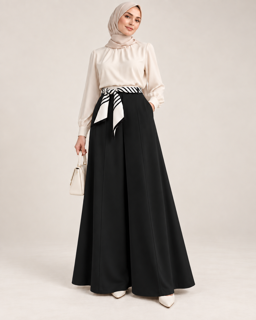Pantalon Palazzo Élégant avec Ceinture Foulard