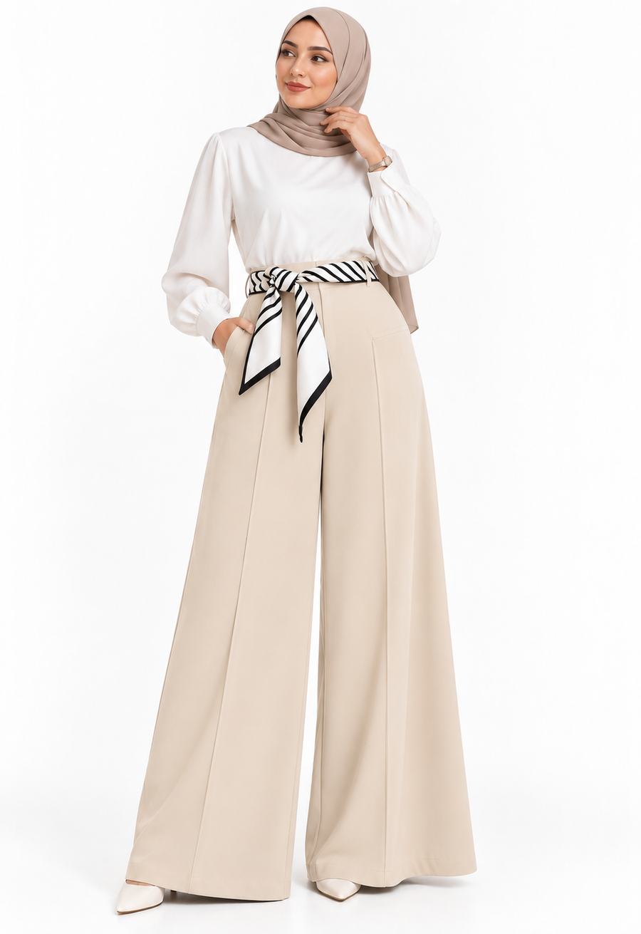 Pantalon Palazzo Élégant avec Ceinture Foulard