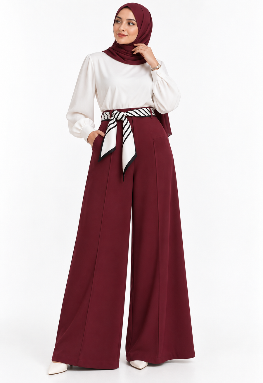 Pantalon Palazzo Élégant avec Ceinture Foulard