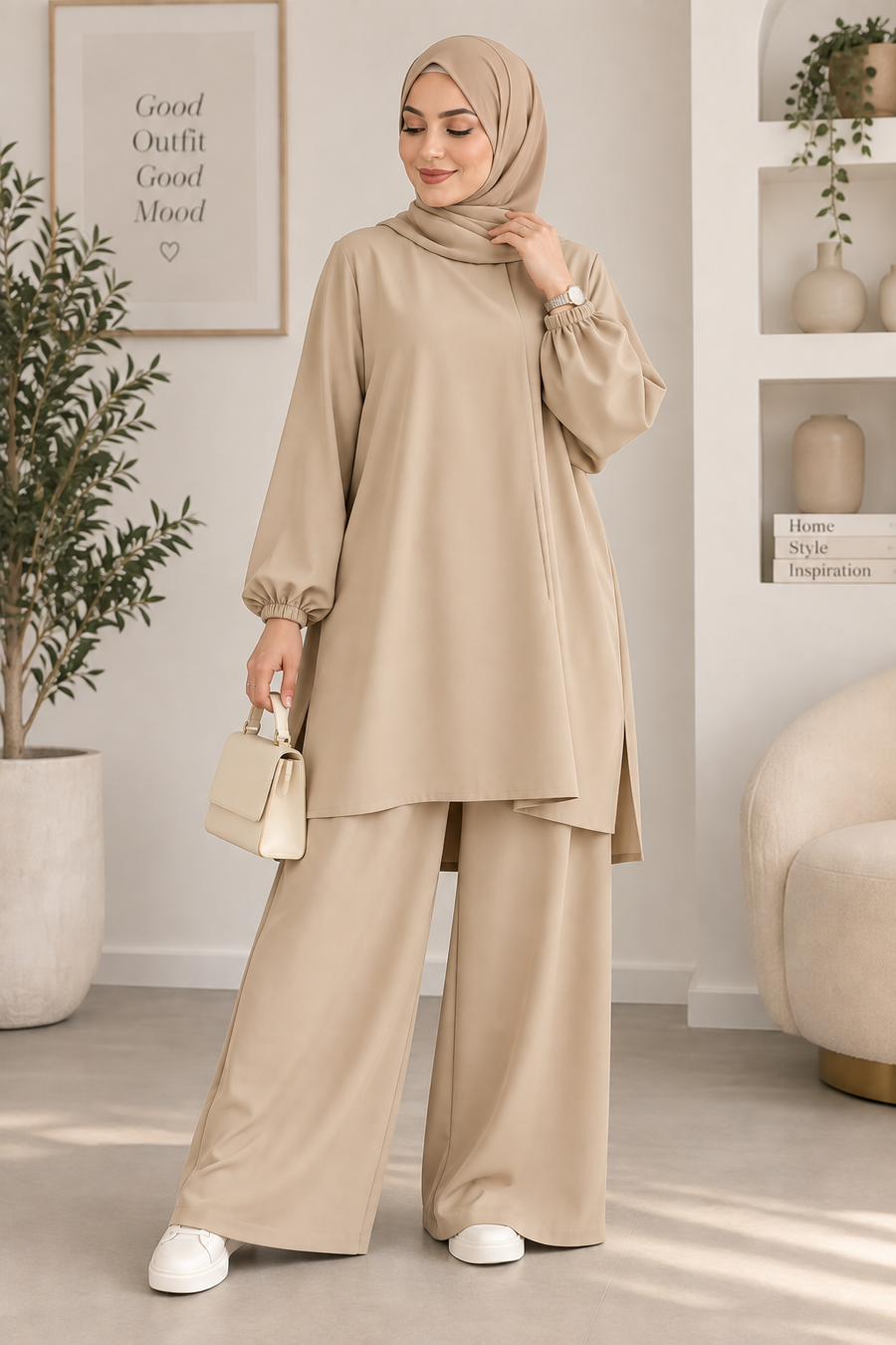 Ensemble 2 pièces : tunique longue + pantalon large