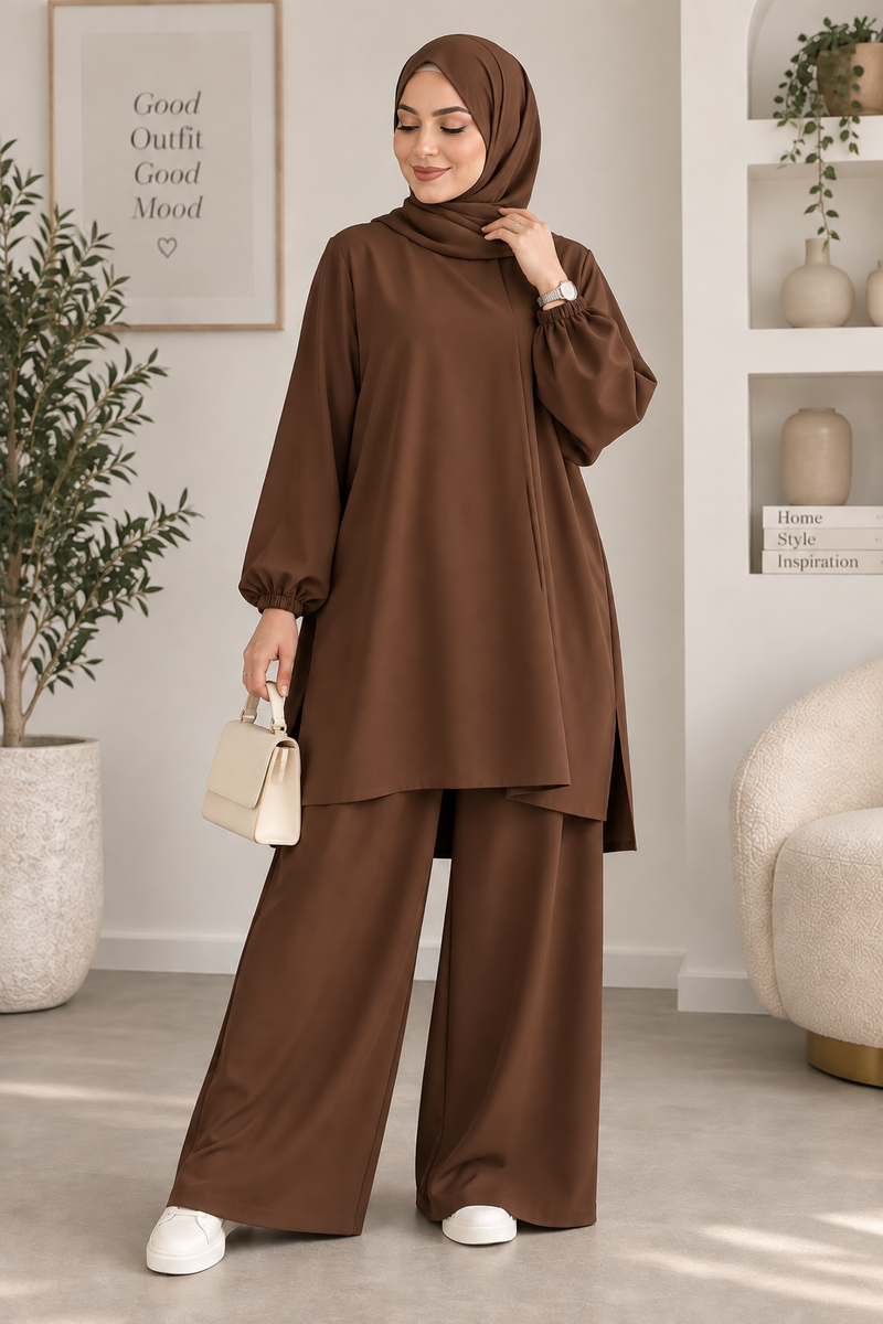 Ensemble 2 pièces : tunique longue + pantalon large
