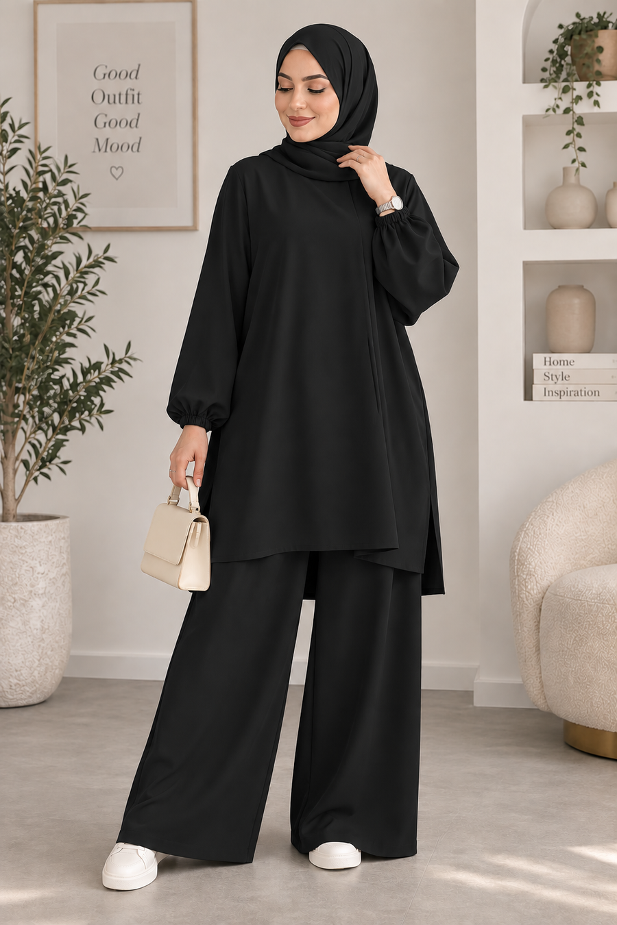 Ensemble 2 pièces : tunique longue + pantalon large